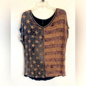 Skinnie Minnie woman’s flag shirt with some rhinestone details, size medium